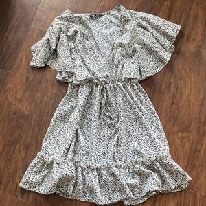 Black and white floral ruffle dress